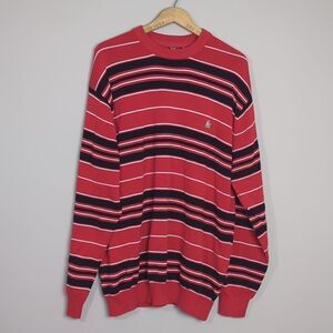 Cotton knit crew neck Avirex red and black stripes